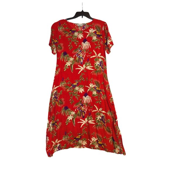 Vintage Phases Red Tropical Sequin Button Dress 100% Rayon Womens Size S - Picture 1 of 7